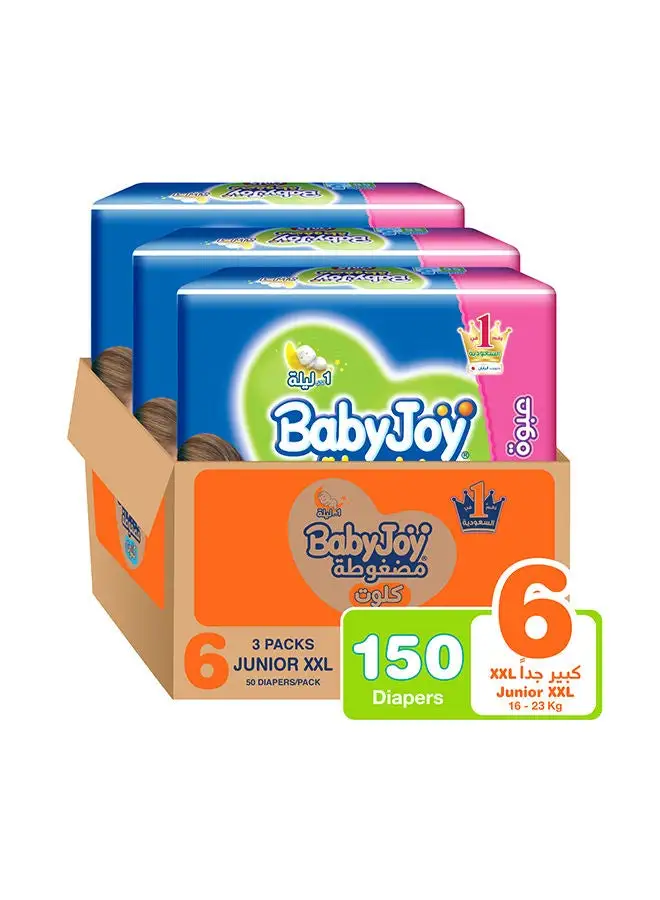 BabyJoy Baby Pants Diapers, Size 6, 16 - 23 Kg, 150 Count (50 x 3) - Junior XXL