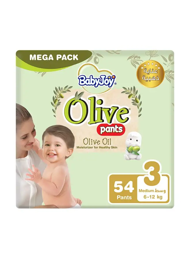 BabyJoy Olive Oil Pants, Size 3 Medium, 6 to 12 kg, Mega Pack, 54 Diapers