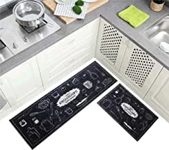 Home Concept 2-Pcs Anti-Slip Kitchen Floor Mat Black 122x40Cm+60x40Cm