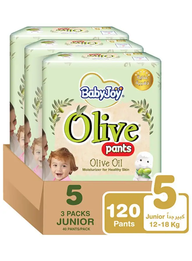 BabyJoy Olive Oil Pants, Size 5 junior, 12 To 18 Kg, Mega Pack of 3, 120 Diapers