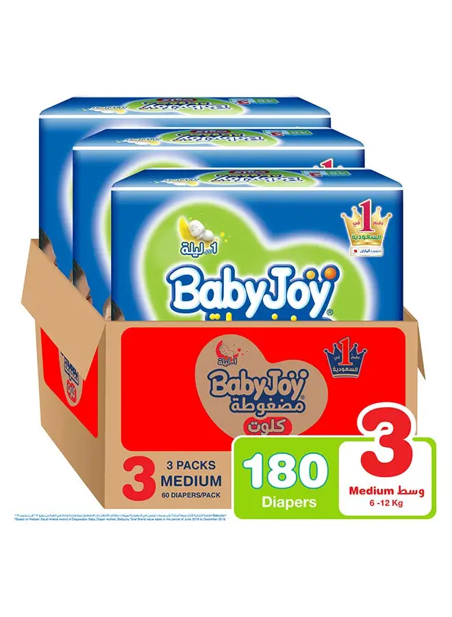 BabyJoy Culotte, Size 3 Medium, 6 to 12 kg, Mega Box, 180 Diapers