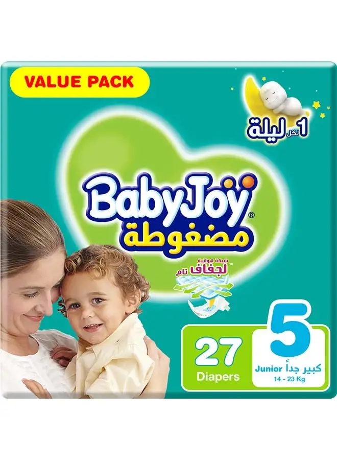BabyJoy Compressed Diamond Pad, Size 5 Junior, 14 to 23 kg, Value Pack, 27 Diapers