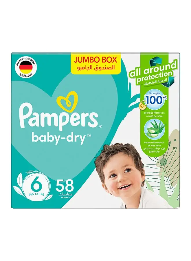 Pampers Aloe Vera Taped Diapers Size 6 Jumbo Box 58 Count