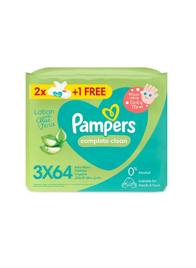 Pampers Complete Clean Baby Wipes With Aloe Vera Lotion For Hands And Face 3 Pieces