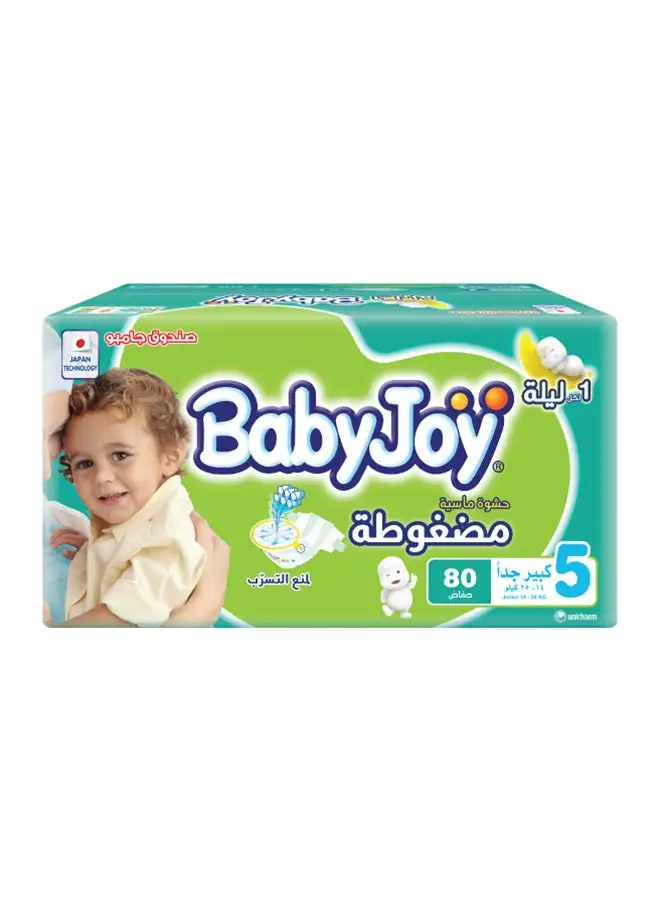BabyJoy Compressed Diamond Pad, Size 5 Junior, 14 to 23 kg, Jumbo Box, 80 Diapers