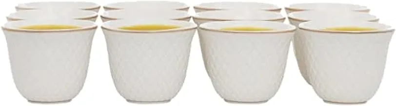 Alsaif Gallery Arabic Coffee Cup White Striped Gold Line Set 12 Pieces Alsaif Gallery
