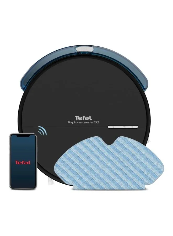 Tefal Robot Vacuum Cleaner | X-Plorer Series 60 | Smart Navigation | Ultra Thin and Compact | 4 in 1 Cleaning Action | Aqua Force Mop | Allergy Care | WiFi and Voice Assistant Compatible | 2 Years Warranty 0.4 L RG7445HO Black