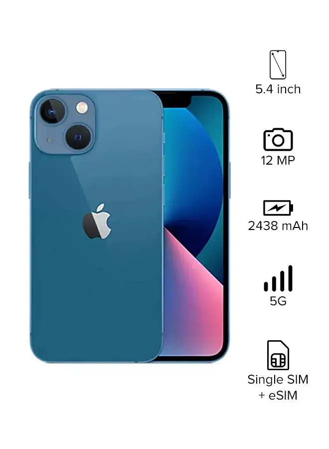 هاتف أبل آيفون 13 ميني بسعة 256 جيجابايت باللون الأزرق، يدعم تقنية 5G مع تطبيق فيس تايم - إصدار المملكة العربية السعودية