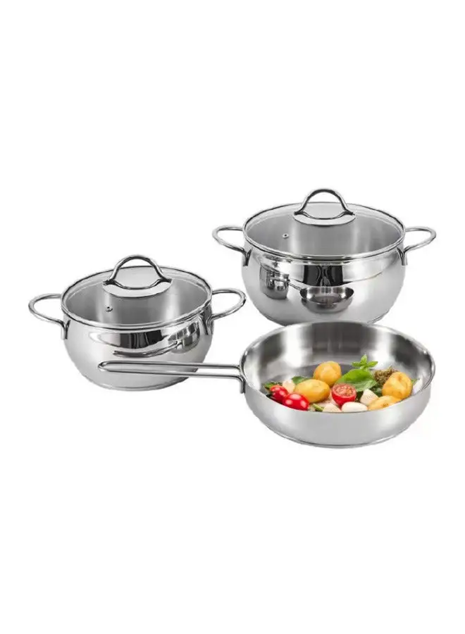 mister cook 5-Piece Stainless Steel Cookware Set, Steel Lid, Silver Color