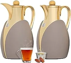 Alsaif Gallery Dew Thermos Set - 1L - 2 Piece - Gold and Beige