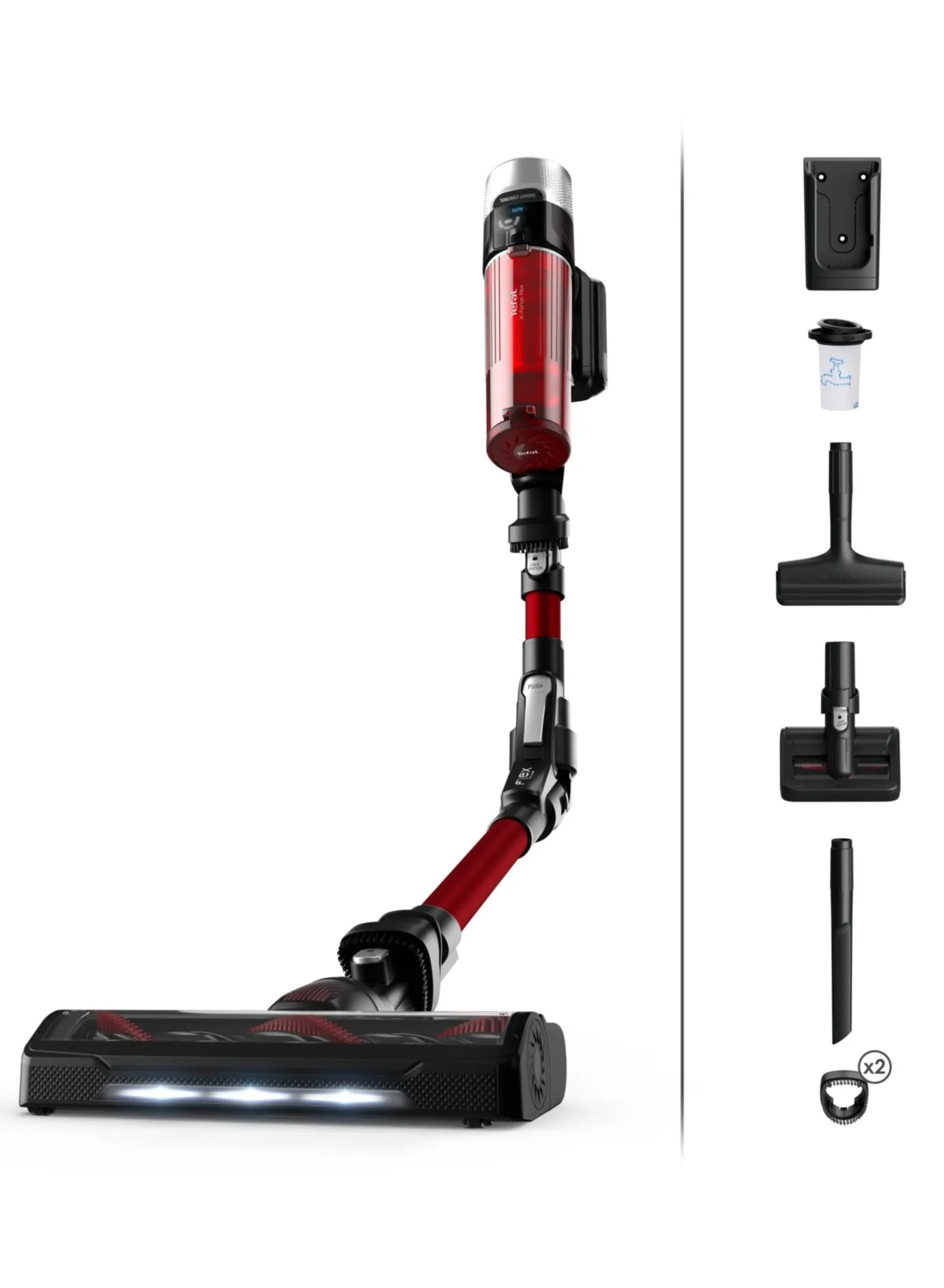 Tefal Cordless Vacuum Cleaner | X-Force Flex 9.60 Vacuum Cleaner Cordless | Animal Care Model | Strong Constant Suction Power |Long-Lasting Battery | Flex Tube System | Automatic Suction Power Adjustment by Floor Type | 2 Years Warranty 100 W TY2079HO Red