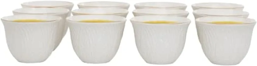 Alsaif Gallery White Porcelain Coffee Cup Set Gold Line Leaf Sculpture 12 Pieces