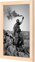 LOWHA Man from army Holding Signal Smoke Wall Art with Pan Wood framed Ready to hang for home, bed room, office living room Home decor hand made wooden color 23 x 33cm By LOWHA