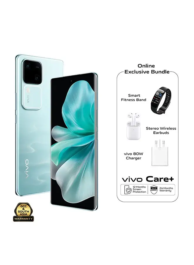 vivo V30 5G Dual SIM Aqua 12GB RAM 256GB With Exclusive Gifts Earbuds, Smart Fitness Band, 80W Charger And 24 Months Warranty + 1 Year Screen Replacement - Middle East Version