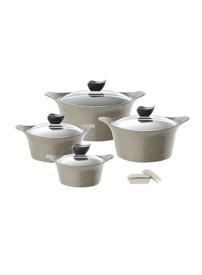 Neoflam 8-Pieces Aeni Granite Cookware Set Warm Marble 18/20/24/24/28cm
