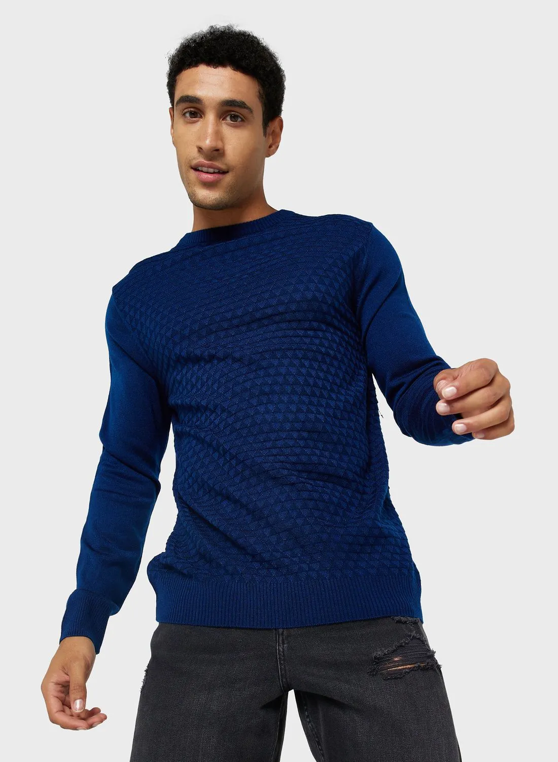 Seventy Five Texture Crew Neck Knit Sweater