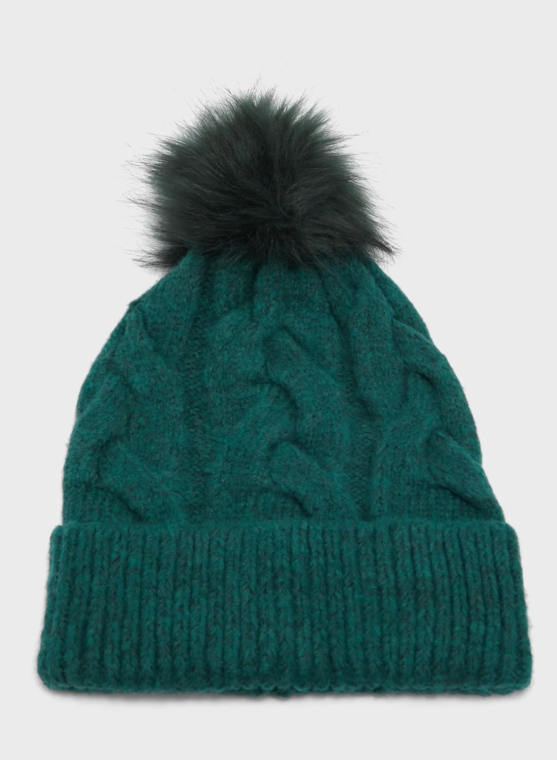 Marks & Spencer Knitted Cable Faux Fur Pom Hat