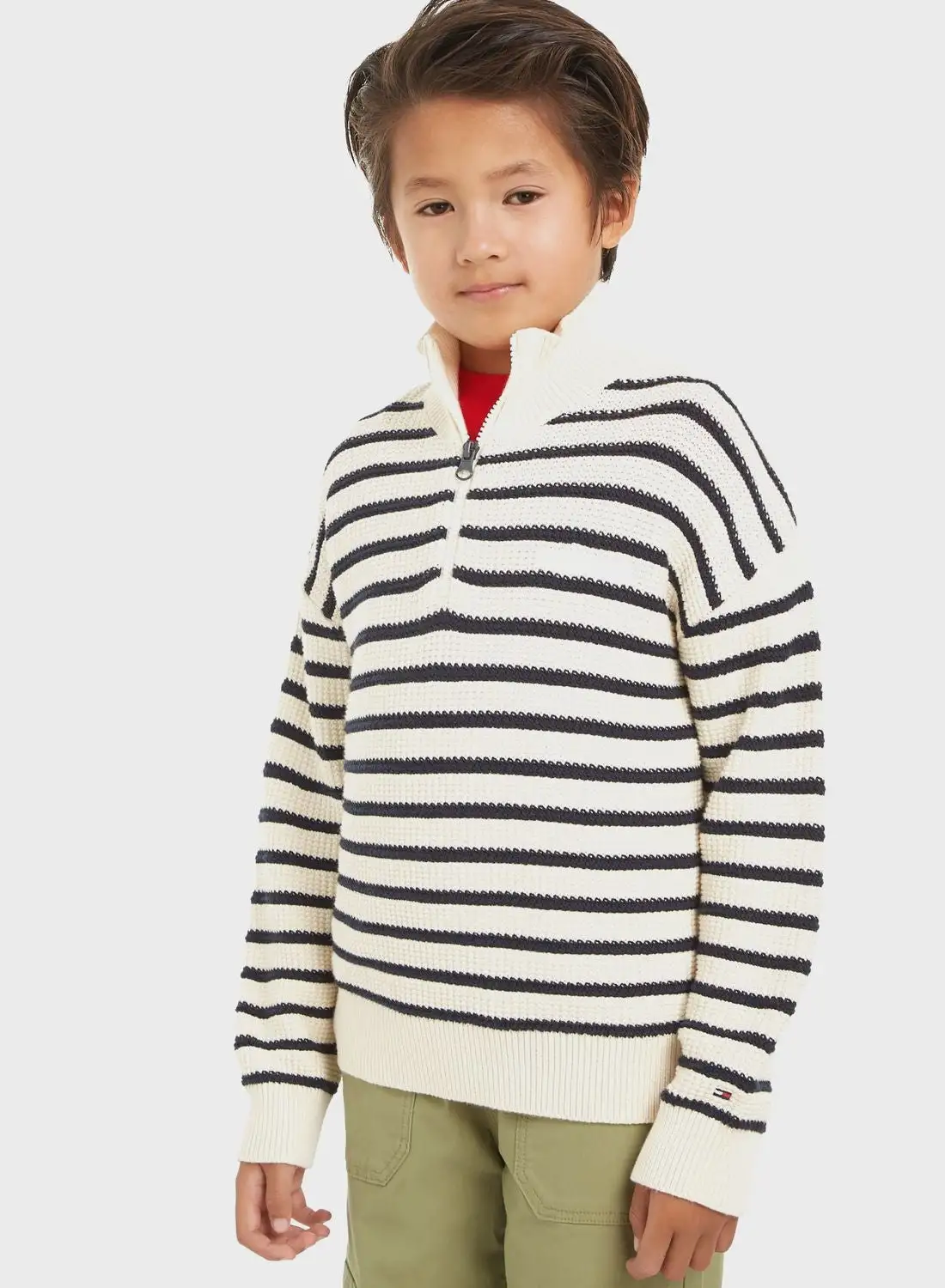 TOMMY HILFIGER Kids Striped Half Zip Sweater