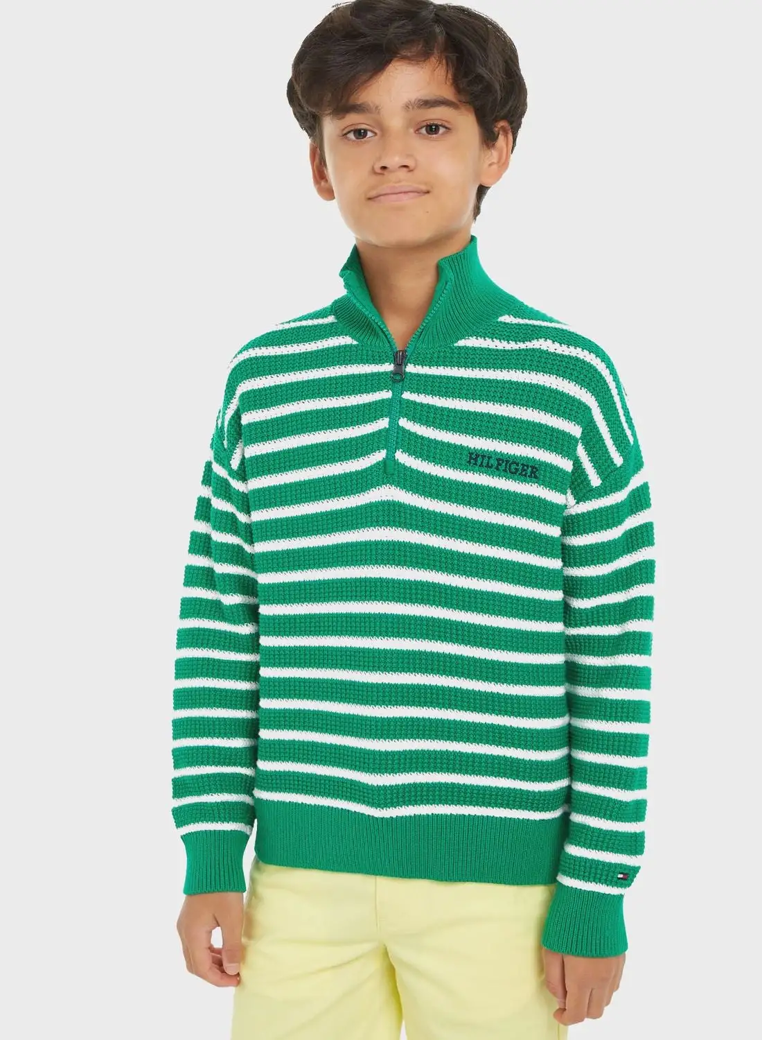 TOMMY HILFIGER Kids Striped Half Zip Sweater