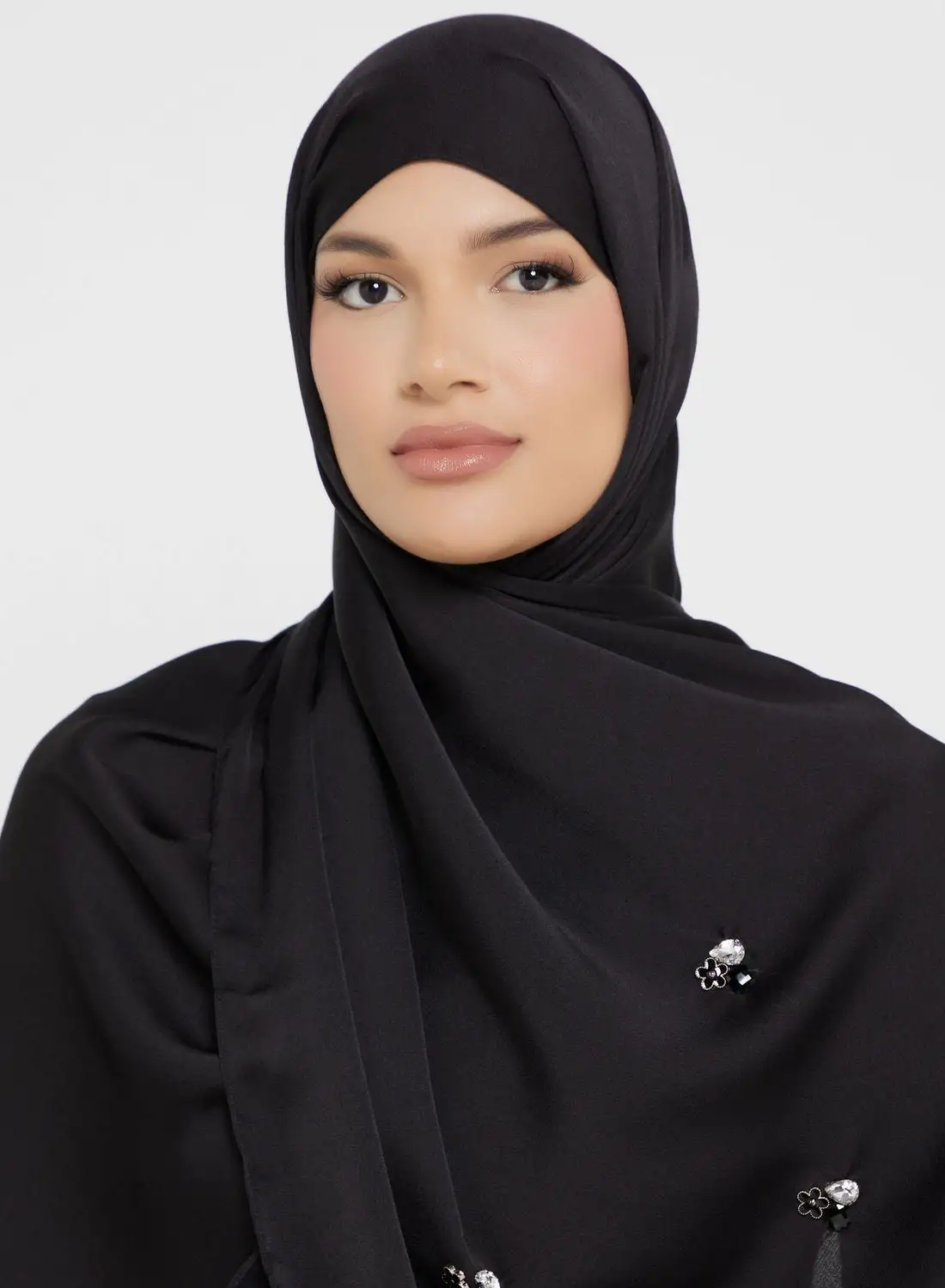 Khizana Floral Stone Detail Long Hijab Scarf