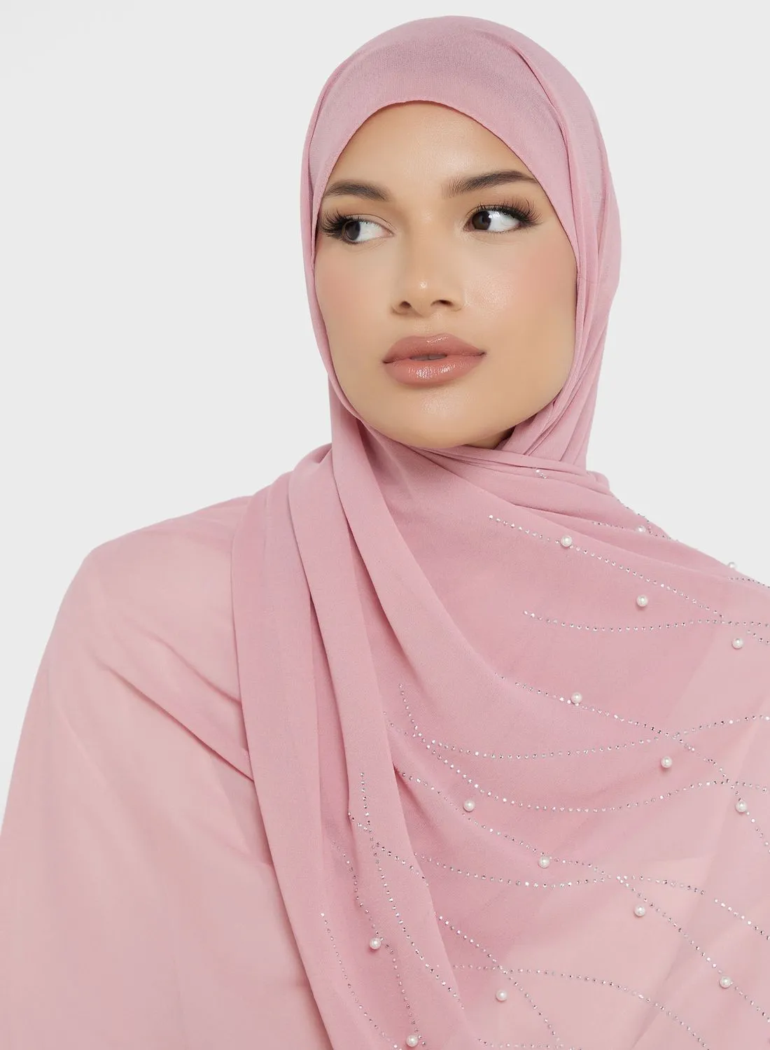 Khizana Pearl Embellished Long Hijab Scarf