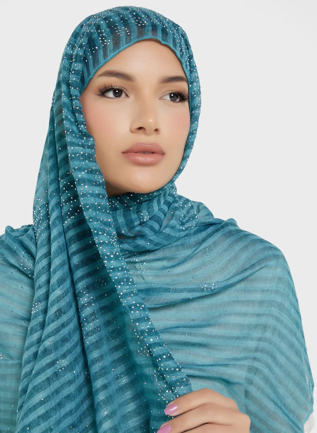 Khizana Diamante Stripe Detail Long Hijab Scarf
