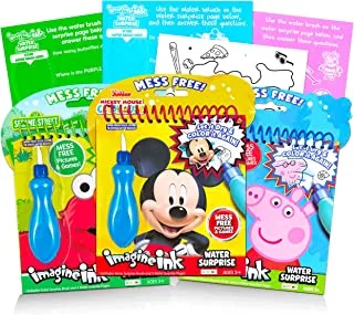 Imagine Ink Water Painting Books Set for Toddlers Kids Ages 3-5 ~ 3 Pack No Mess Paint with Water Books with Water Surprise Brushes, Mickey Mouse, Peppa Pig, Sesame Street Elmo Bundle
