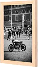LOWHa Sports Bike Parked Near People Wall art with Pan Wood framed Ready to hang for home, bed room, office living room Home decor hand made wooden color 23 x 33cm By LOWHa