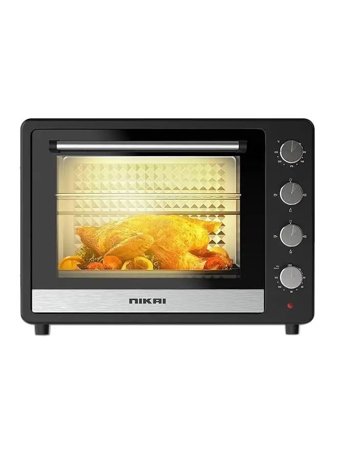NIKAI Electric Oven with Rotisserie & Convection Technology, Keep Warm Function, Double Glass Door, 4 Knobs 100 L 2700 W NT1001RCAX2 Black/Silver