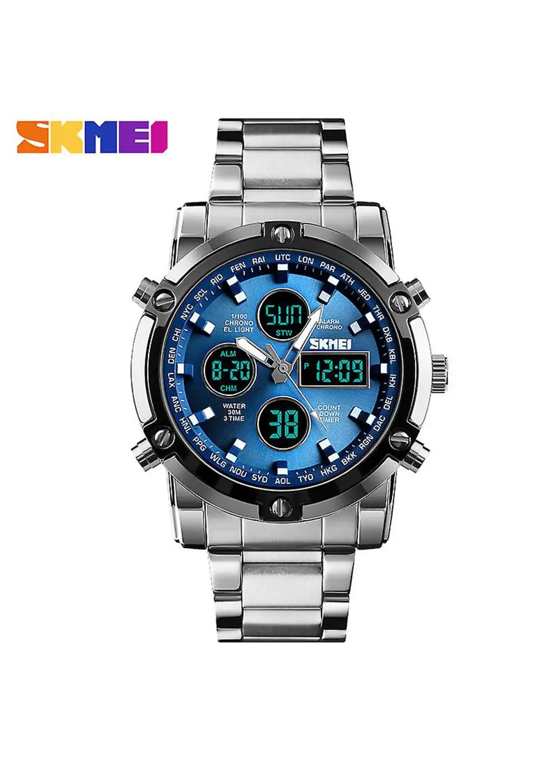 SKMEI Men's Stainless Steel Digital Analog Watch 1389 - 48 mm - Silver