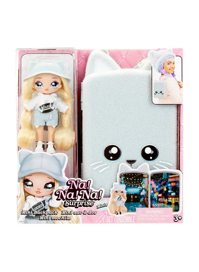 Na! Na! Na! Surprise Na! Na! Na! Surprise Mini Backpack Series 2 Khloe Kitty Fashion Doll, Fuzzy White Kitty Backpack, Gift for Kids, Ages 4 5 6 7 8+ Years