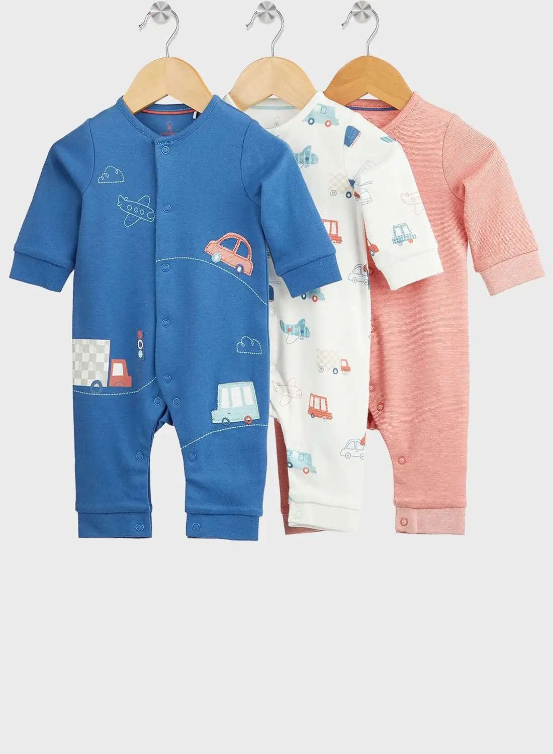 mothercare Kids 3 Pack Printed Footless Sleepsuit