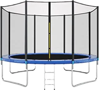 SKY TOUCH 14FT Outdoor Trampoline for Kids Adult, Large Bungee Bed Jumping Mat and Spring Cover Padding with Safety Enclosure Net, Parent Child Interactive Game Fitness Equipment, Blue