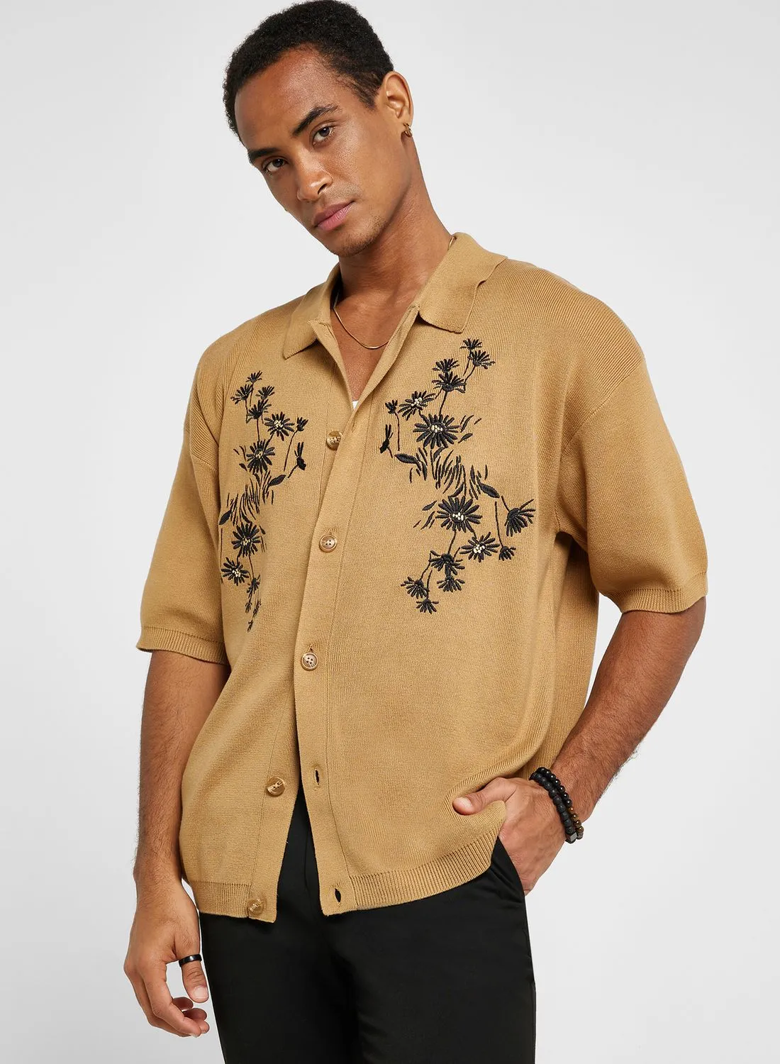 TOPMAN Embroidered Relaxed Fit Shirt