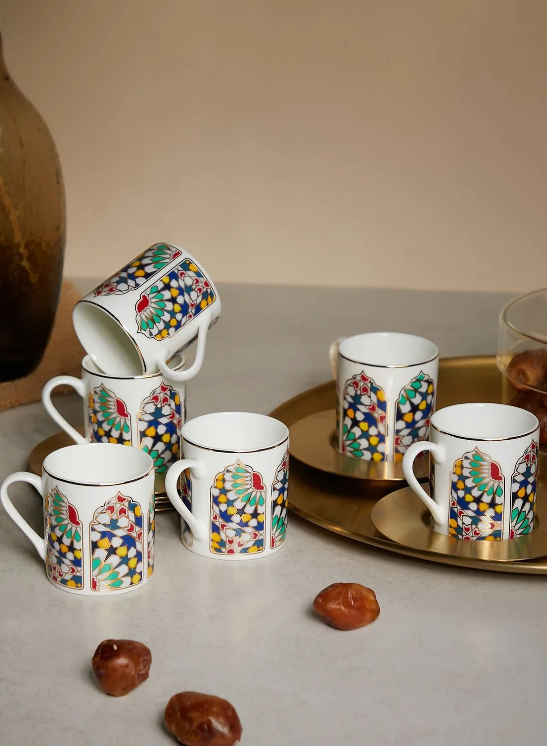 Zarina Set Of 6 Espresso Cups With Brass Saucers