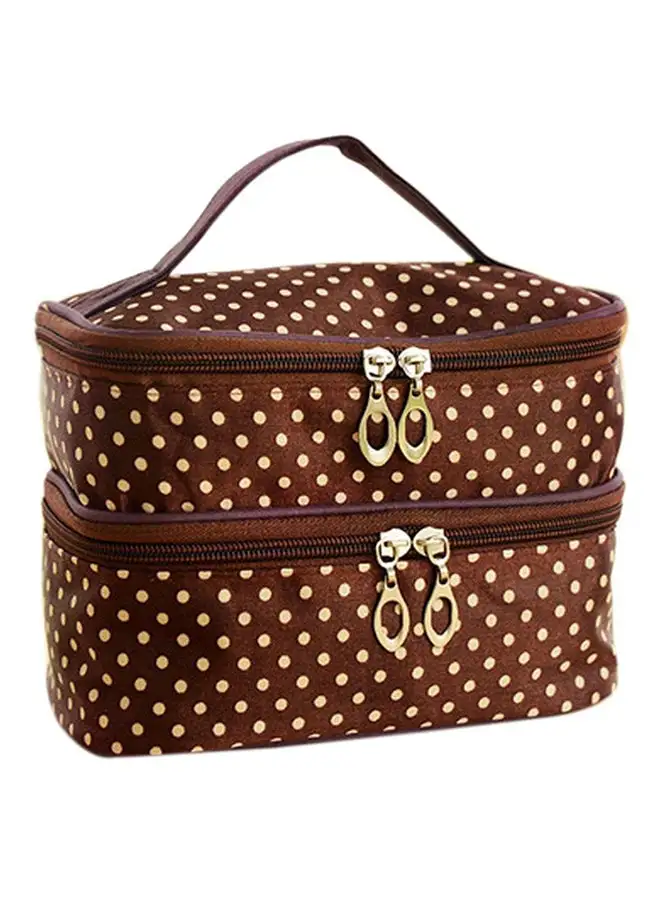 Generic Double Layer Square Shaped Cosmetic Bag Brown