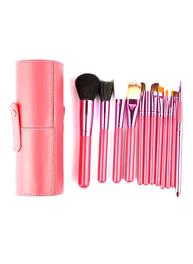 Generic 12-Piece Makeup Brush Set With Cylinder Case Red