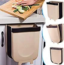SHOWAY Hanging Trash Can Folded for Kitchen Cabinet Door, Collapsible Trash Bin Small Compact Garbage Can Attached to Cabinet Door Kitchen Drawer Bedroom Dorm Room Car - 8L (Brown)