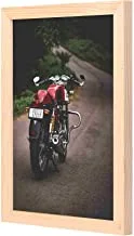 LOWHA Motorcycle Parked On Road Wall Art with Pan Wood framed Ready to hang for home, bed room, office living room Home decor hand made wooden color 23 x 33cm By LOWHA
