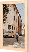 لوحة جدارية لرجل يمشي بالقرب من شاحنة بيج مع مقلاة خشبية مؤطرة للتعليق للمنزل ، غرفة النوم ، غرفة المعيشة والمكتب ، ديكور المنزل مصنوع يدويًا ، لون خشبي 23 × 33 سم من LOWHA
