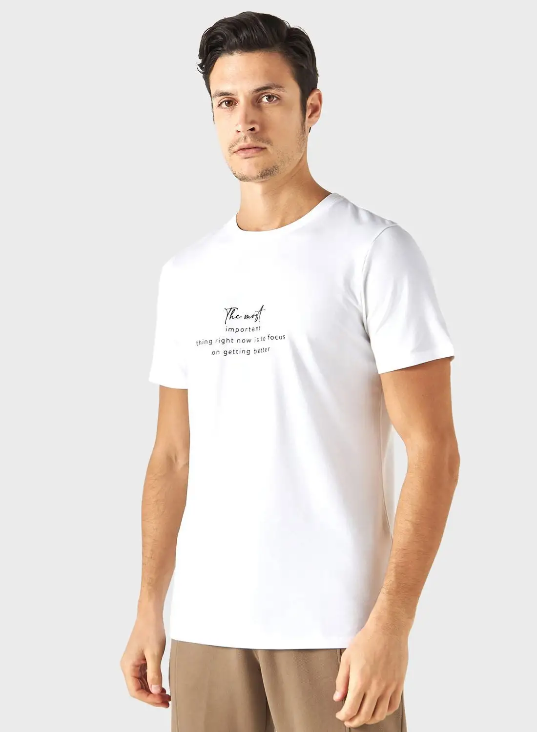Iconic Slogan Print Crew Neck T-Shirt