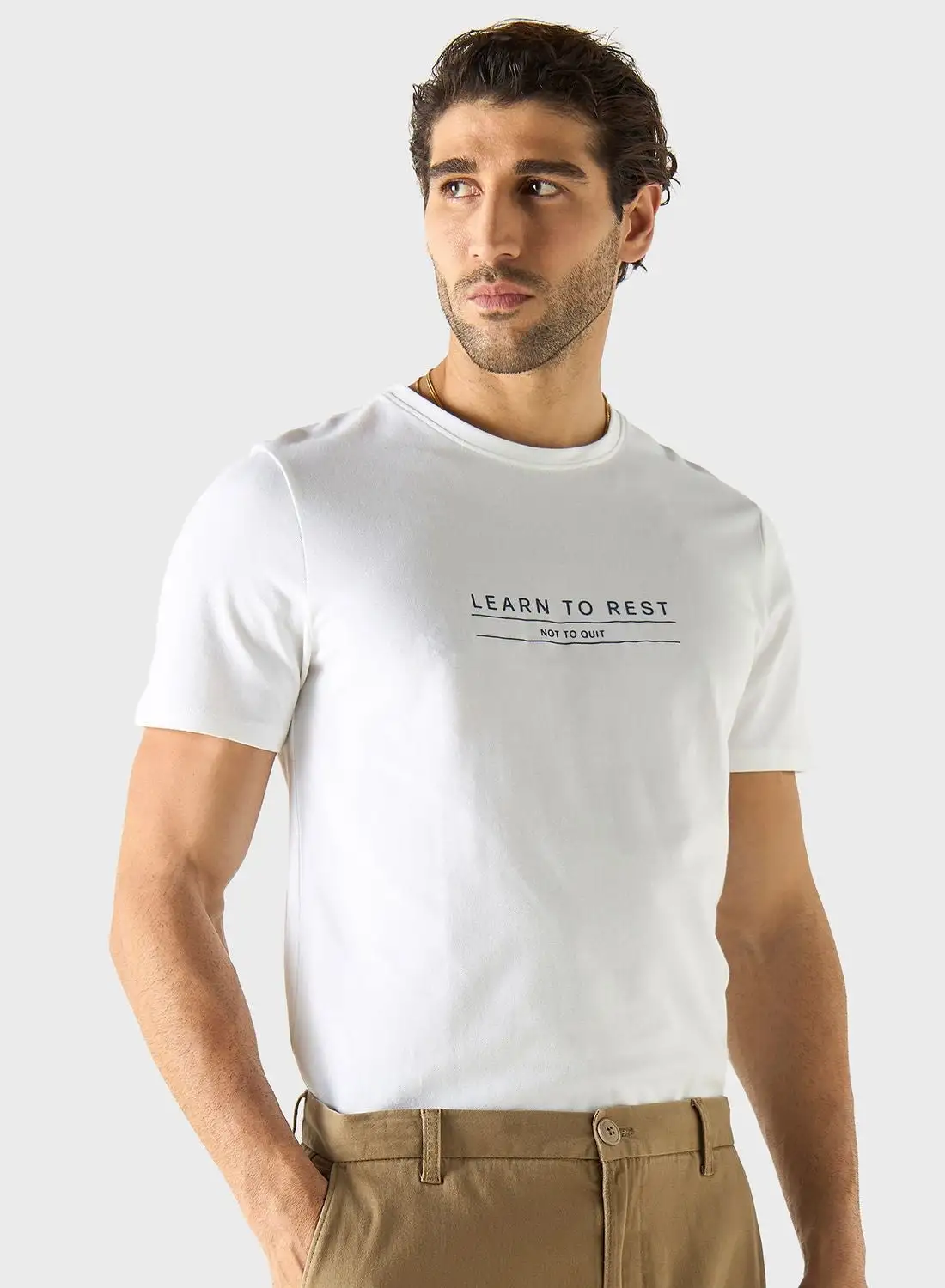 Iconic Slogan Print Crew Neck T-Shirt