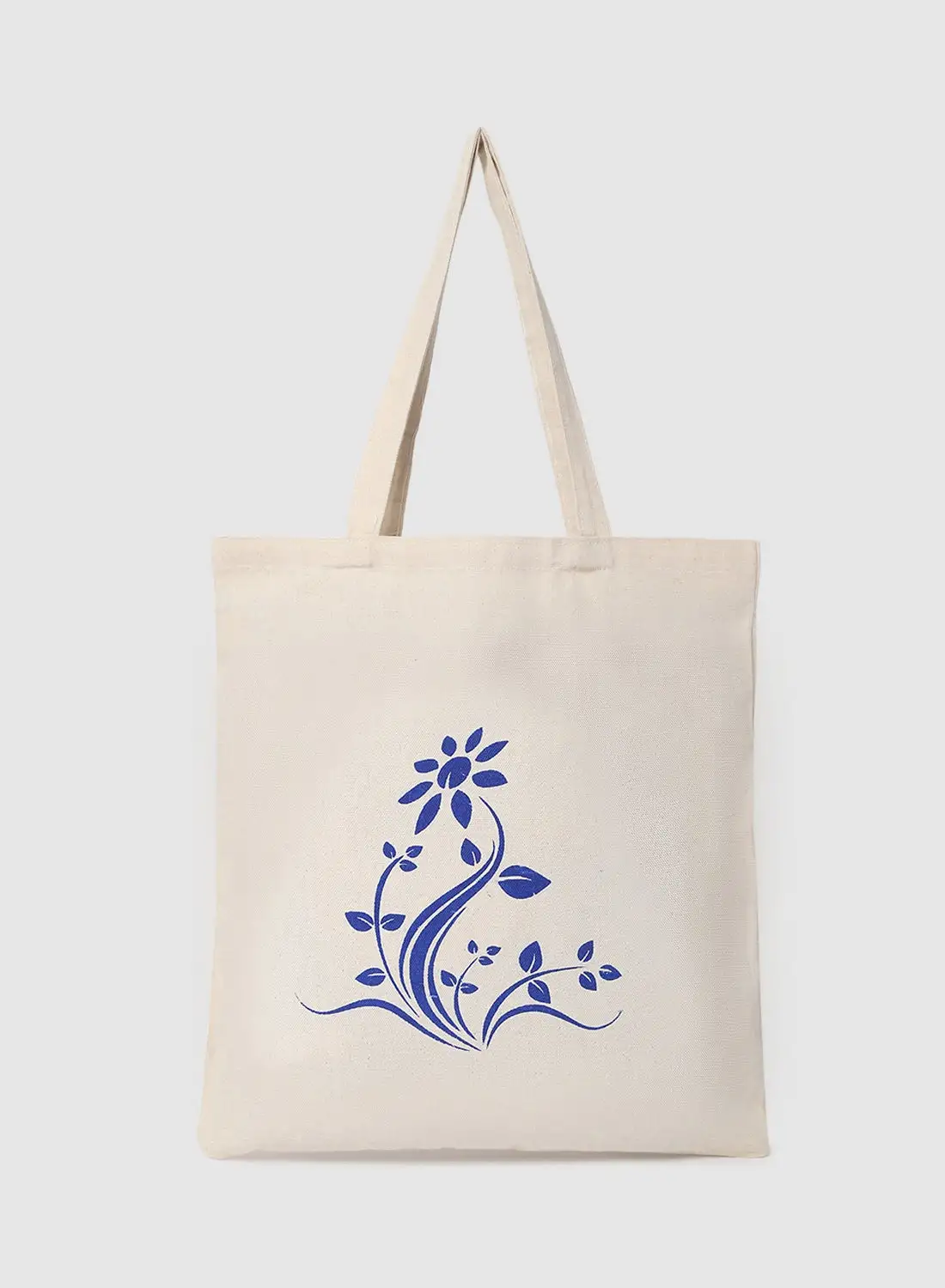 Amal Flower Print Canvas Shopping And Grocery Bag  Color Shade May Vary Blue/Beige