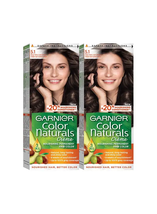 Garnier Color Naturals, 5.1 Deep Ashy Light Brown, Permanent Hair Color Pack of 2