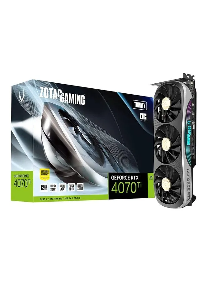 ZOTAC Gaming GeForce RTX 4070 Ti Trinity OC DLSS 3 12GB GDDR6X 192-bit 21 Gbps PCIE 4.0 بطاقة رسومات الألعاب IceStorm 2.0 Advanced Cooling Spectra 2.0 RGB Lighting أسود