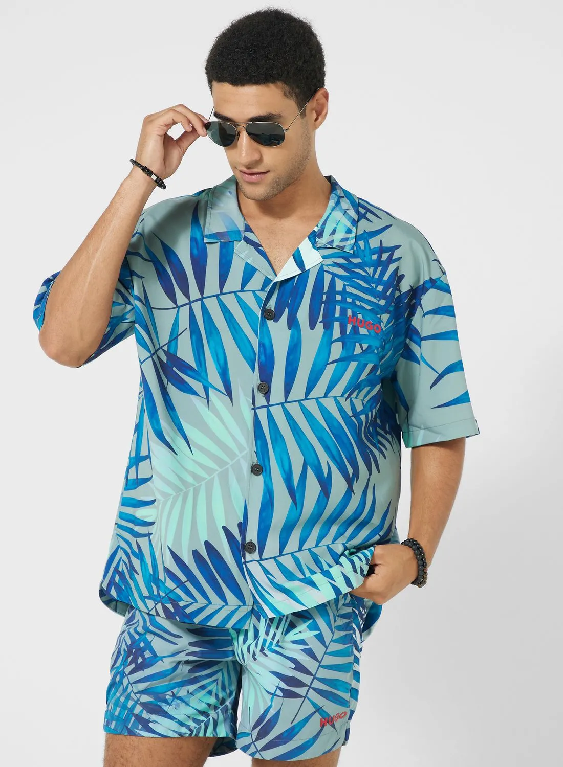 HUGO Leaf Printed Relaxed Fit Swimshirt