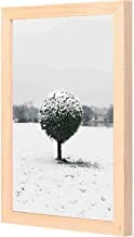 LOWHa Snow Covering Green Leaf Plant and Grass Field Wall art with Pan Wood framed Ready to hang for home, bed room, office living room Home decor hand made wooden color 23 x 33cm By LOWHa