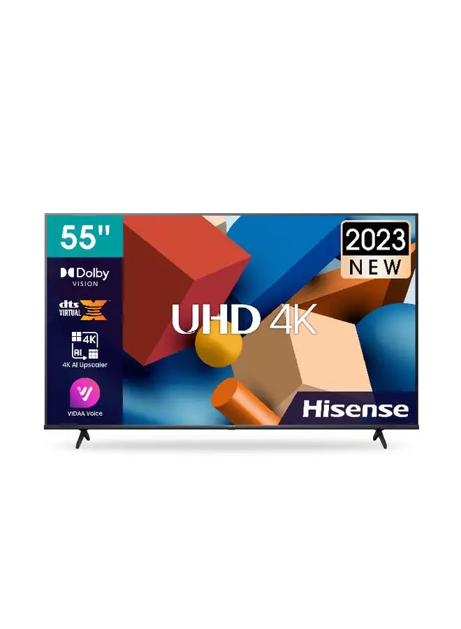 Hisense 55-inch 4K A6K smart screen, VIDA system, Dolby Vision HDR, Bluetooth, and Wi-Fi, new design 2023, 55A6K model (2 USB - 3 HDMI) 55A6K Black