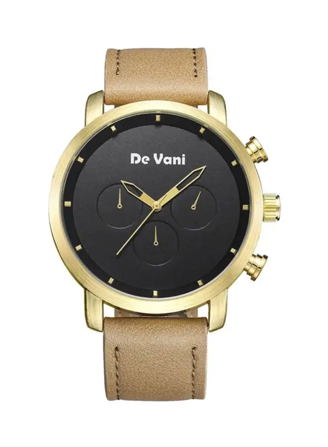 De Vani Men's Water Resistant Leather Analog Quartz Watch D8809