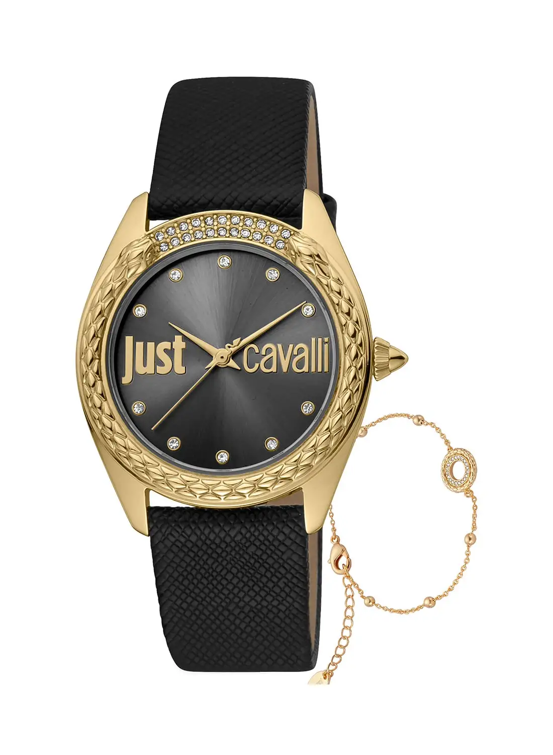 Justcavalli Women's Analog Round Shape Leather Wrist Watch JC1L195L0025 - 34 Mm
